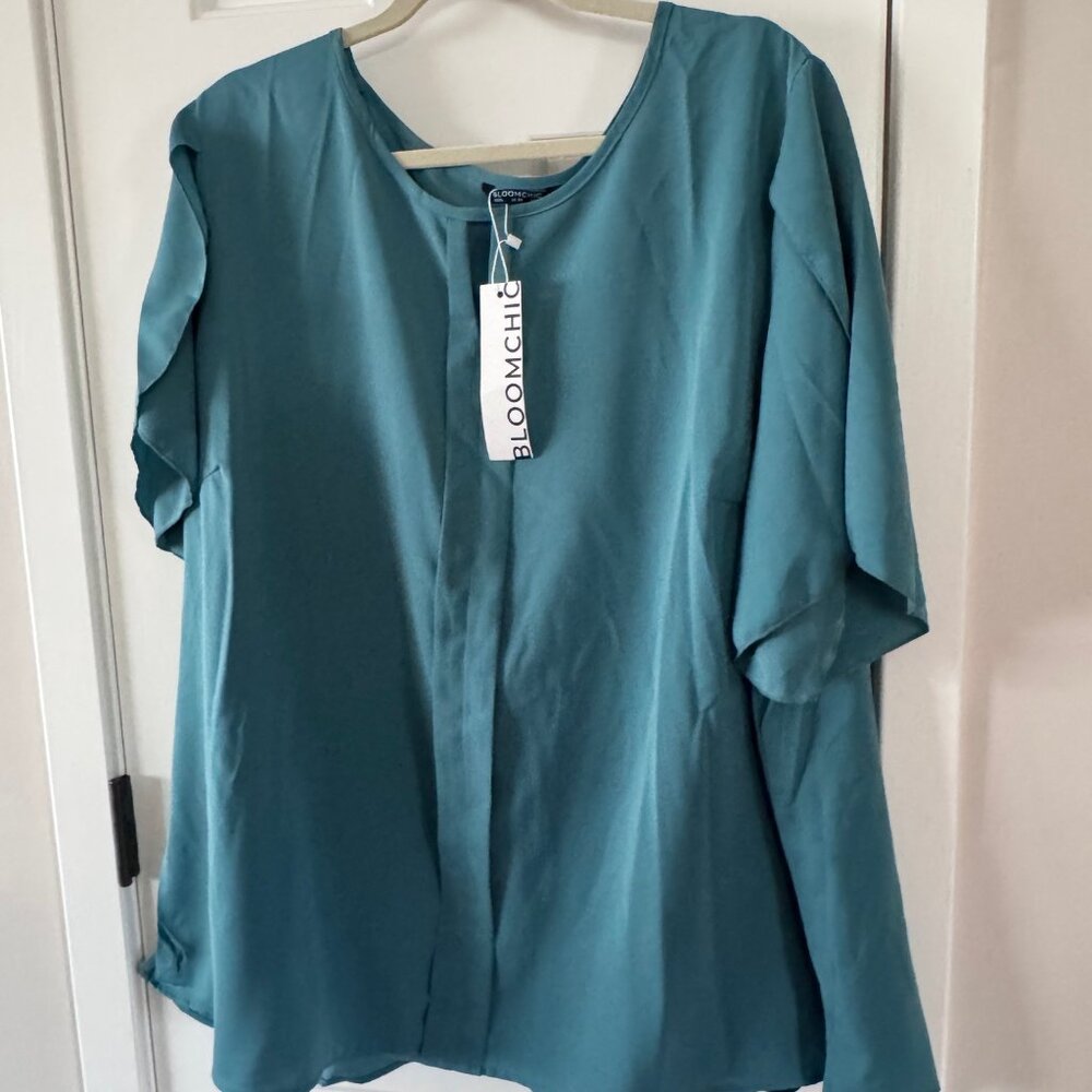 New Bloomchic Womens Plus Green Blouse Dress Shirt Size 26